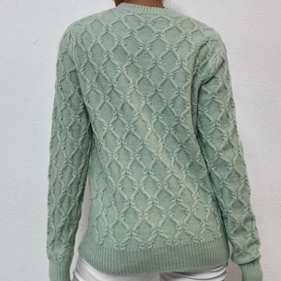 textured pattern sweater trending fall winter chic casual misty green - Picture 3 of 6